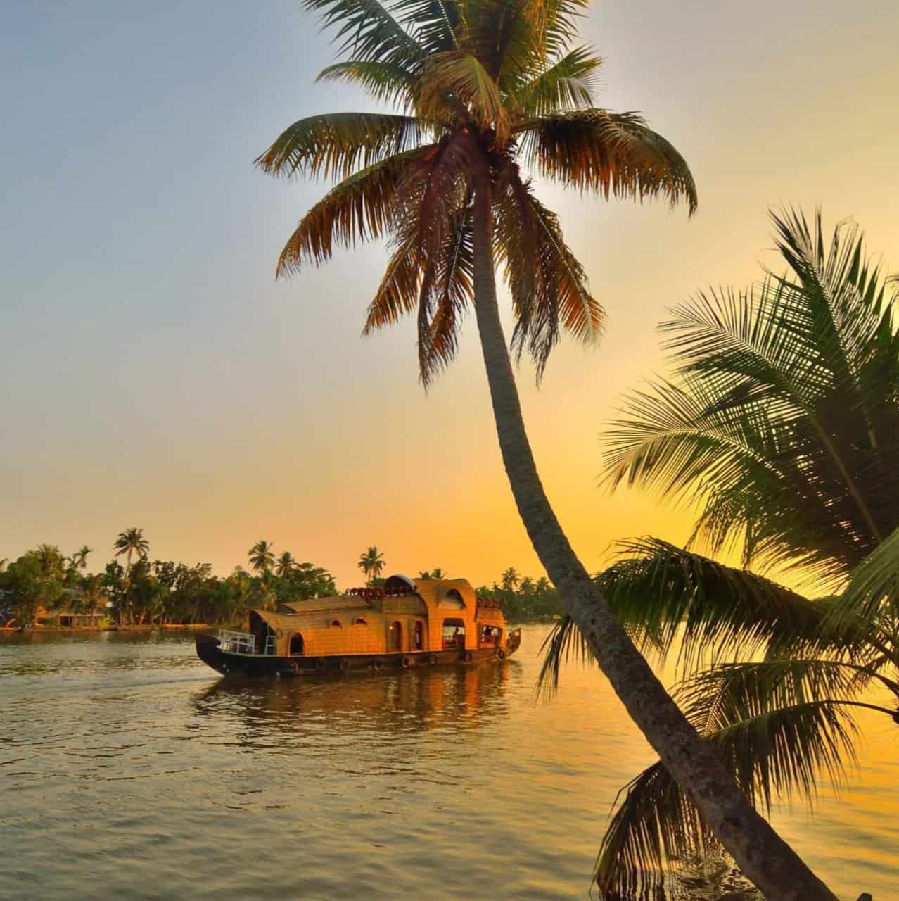 Kerala backwaters with traditional houseboat