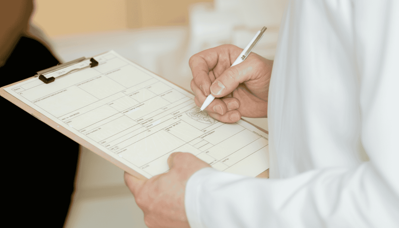 Medical professional documenting comprehensive NLS report